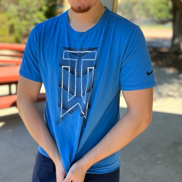 NIKE TIGER WOOD COLLECTION MEN GOLF TO SHIRT TW BLUE DRI FIT ATHLETE WORKOUT GUY - Picture 16 of 16